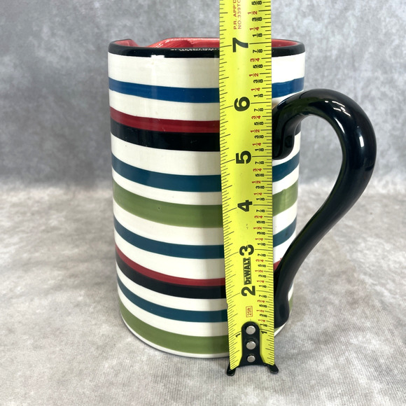HTF Living Art "Roy" Ceramic Striped Pitcher Jug 7" Multi Colored Hand Painted - Picture 4 of 7
